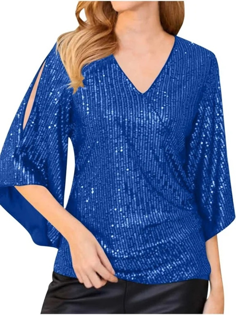 NEW DESIGN: NWT Royal Blue Sequin 3/4 Sleeve Shirt - Size Large